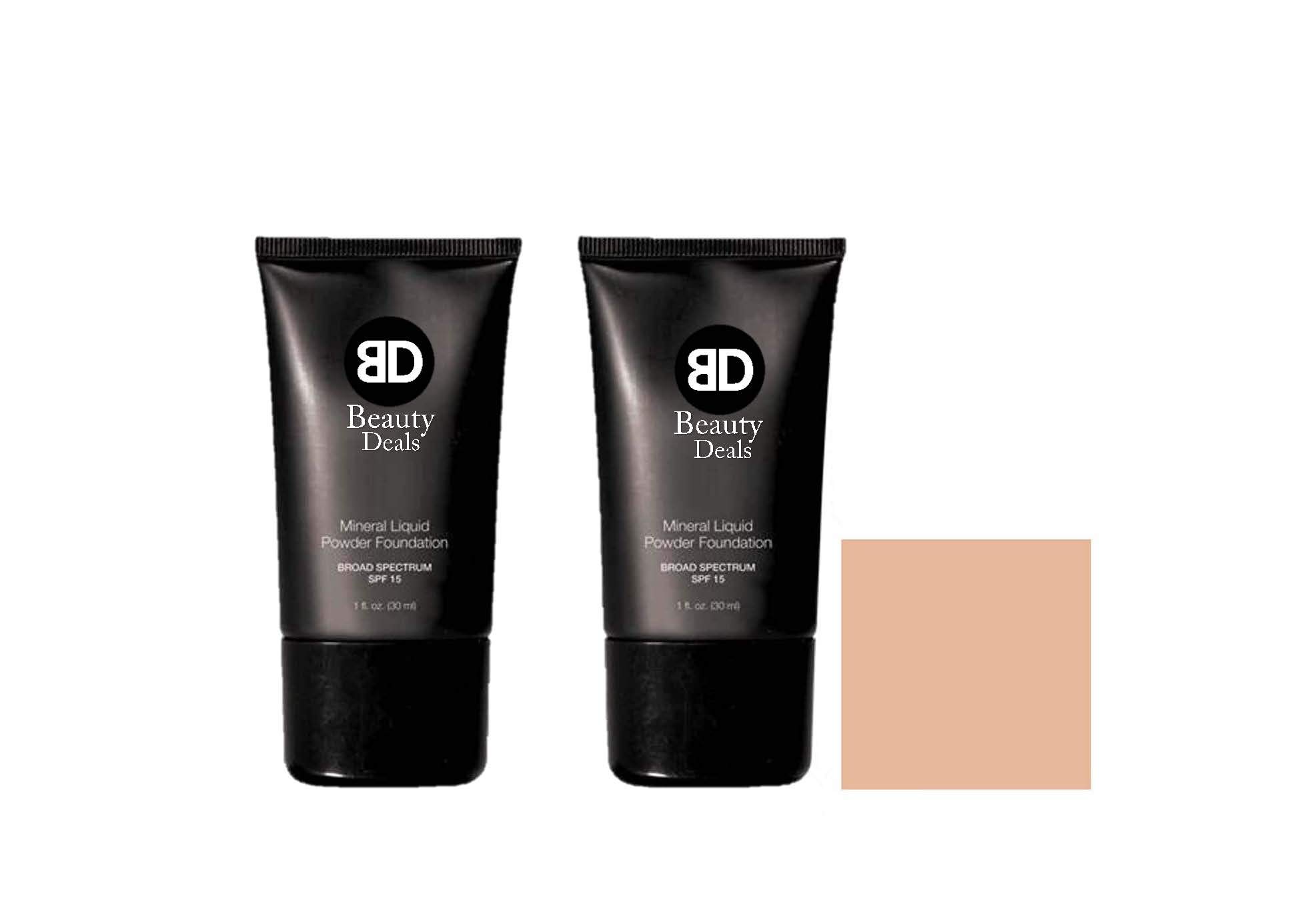 Mineral Liquid Powder Foundation SPF 15 - Pack of 2, Pale Beige | Oil-Free, Lightweight & Broad Spectrum Protection | Perfect for Daily Wear & Natural Makeup Looks