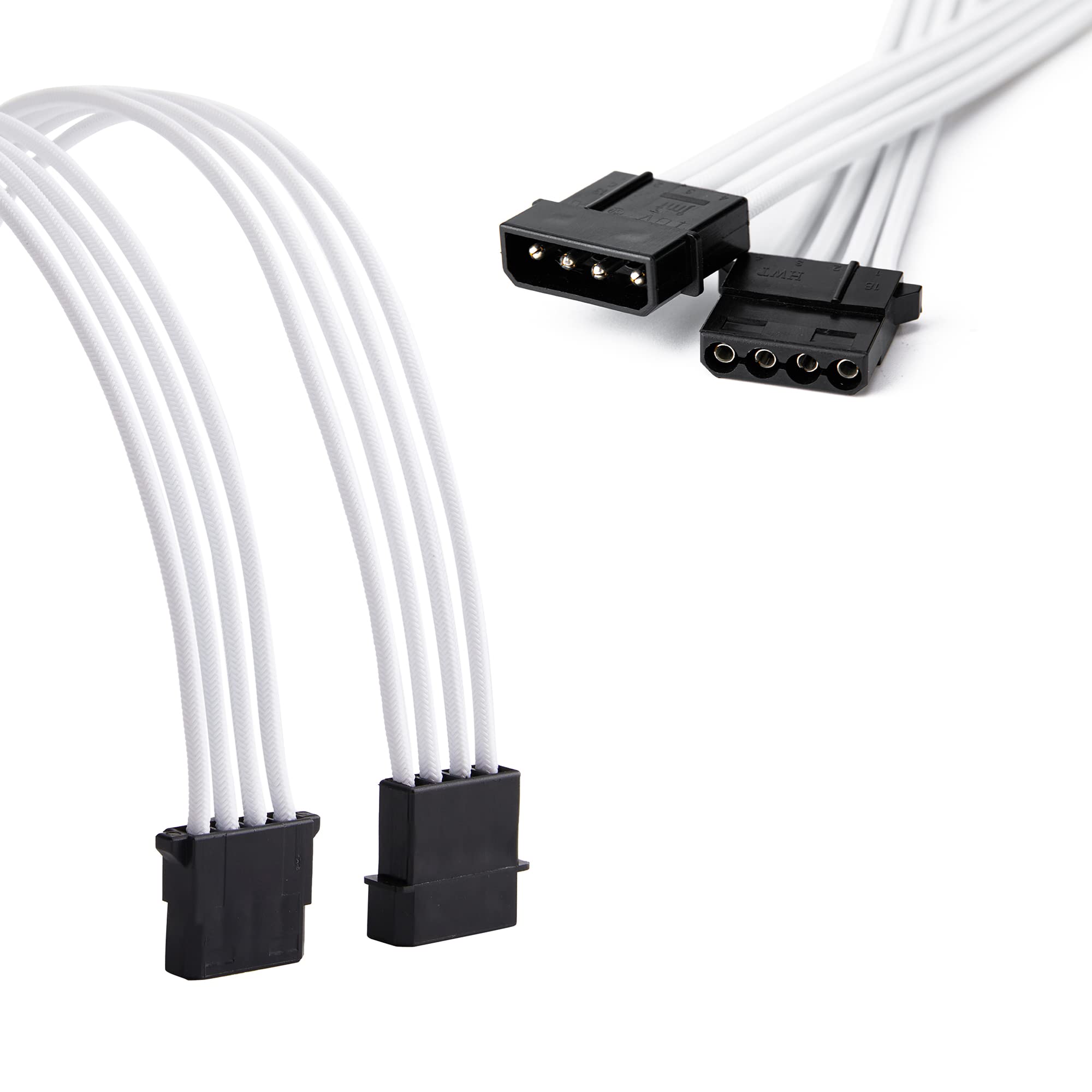 SATA + Molex Power Extension Cable Kit - 11.8 Inch Male to Female Extender Sleeve Power Cables (White) | Perfect for PC Builds, Gaming Rigs & Server Upgrades