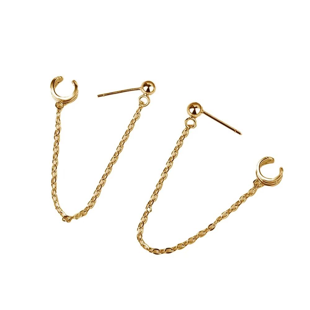 Trendy Silver Ear Cuff Earrings for Women - Elegant Metal Tassel Chain Crawler Studs | Perfect for Parties, Weddings & Everyday Wear