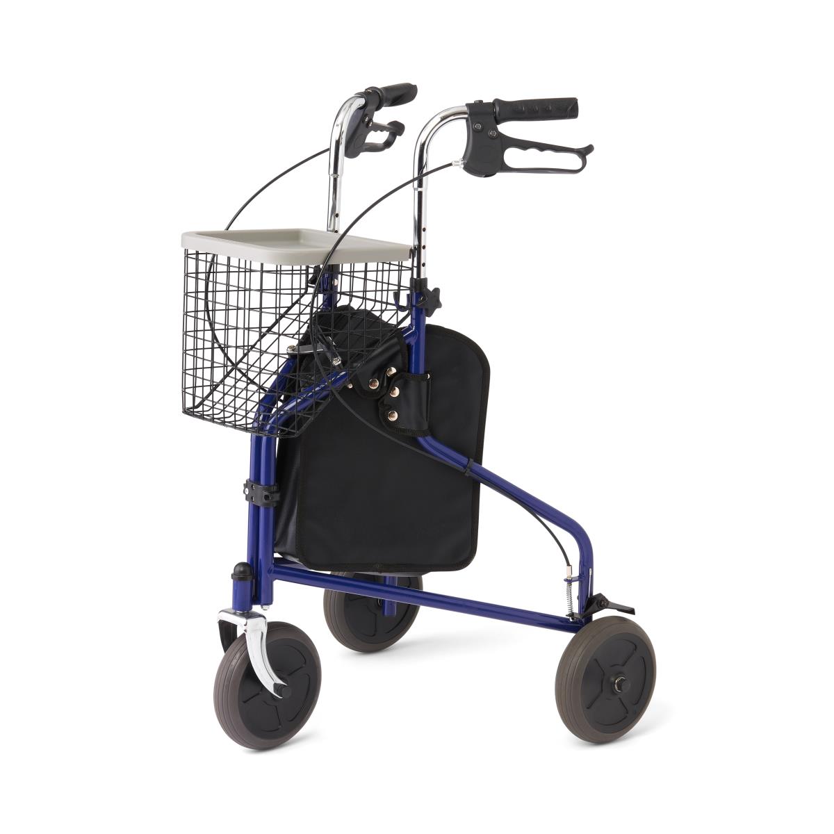 Medline 3 Wheel Steel Rollator Walker for Seniors & Adults - Lightweight Mobility Aid with Seat & Basket - Ideal for Indoor & Outdoor Use, Shopping, Travel & Recovery