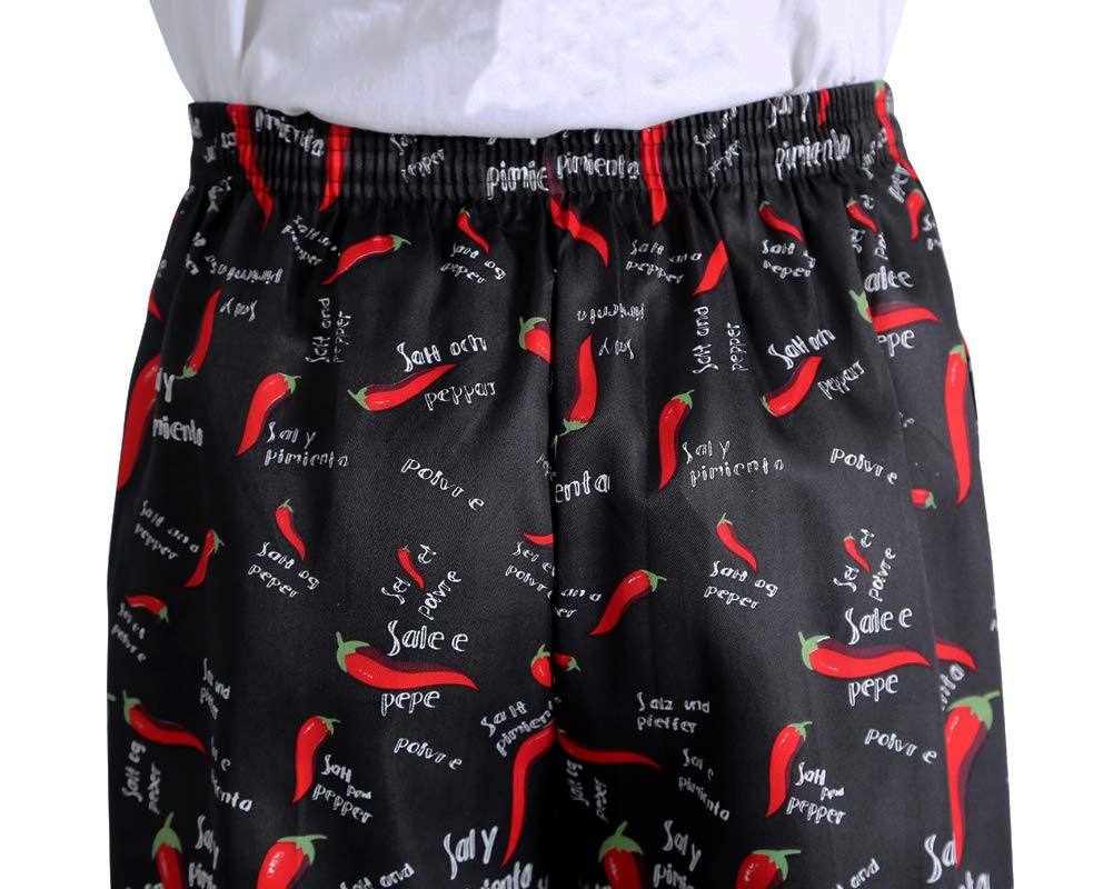 Unisex Baggy Printed Chef Pants - Elastic Waist Floral Restaurant Work Pants for Men & Women | Comfortable Kitchen Uniforms for Professional Cooks, Bakers & Culinary Students