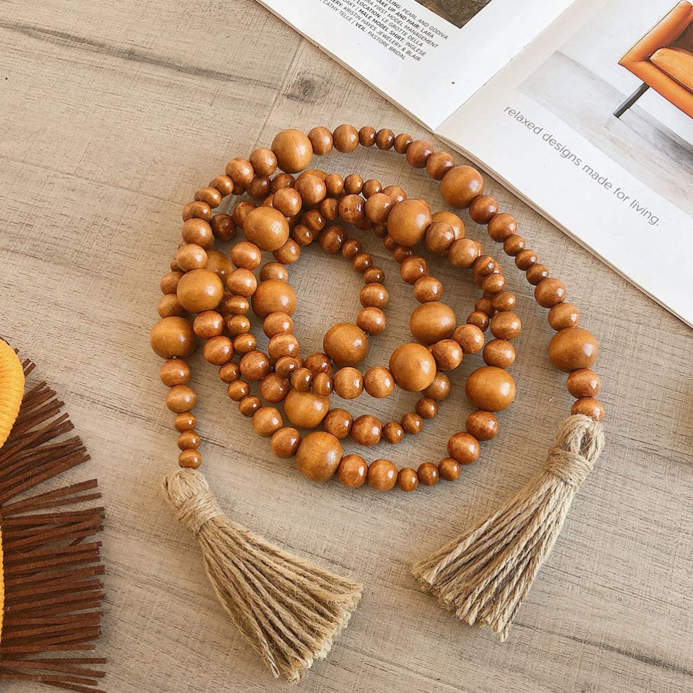 KESYOO 1pc Twine Beads Tassel Wall Hanging Decor - Handmade Wooden Bead Pendant for Boho Home Decor, Nursery, Living Room & Bedroom Decoration - Natural Fiber Tassel Ornament for Wall, Door & Window Dressing