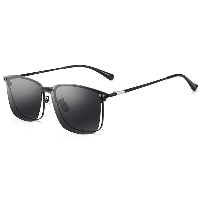 Bclear Men's Full Rim Square Alloy Frame Eyeglasses with Clip-On Polarized Sunglasses - ZT94020 | Stylish UV Protection for Driving, Outdoor Activities & Everyday Wear