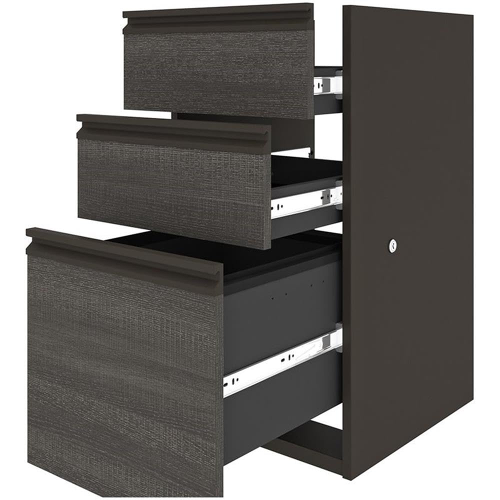 Bestar Prestige Plus 3-Drawer Add-On File Cabinet - Bark Gray & Slate - Office Storage Solution for Home & Business Organization