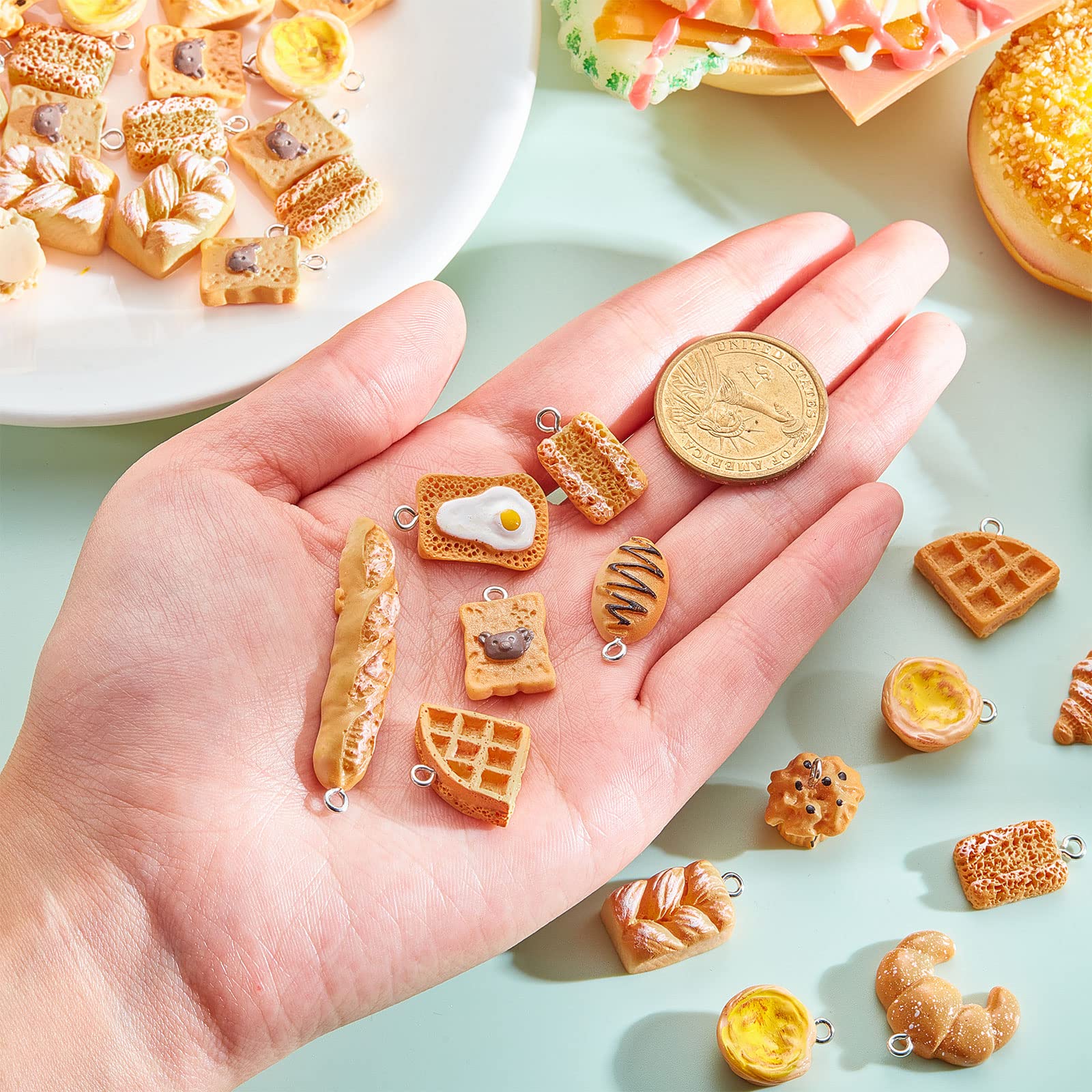 60-Piece Handmade Realistic Bread Toast Charms - Resin Pendants for DIY Jewelry Making, Perfect for Earrings, Necklaces & Craft Projects | Great for Scrapbooking, Keychains & Gift Decoration