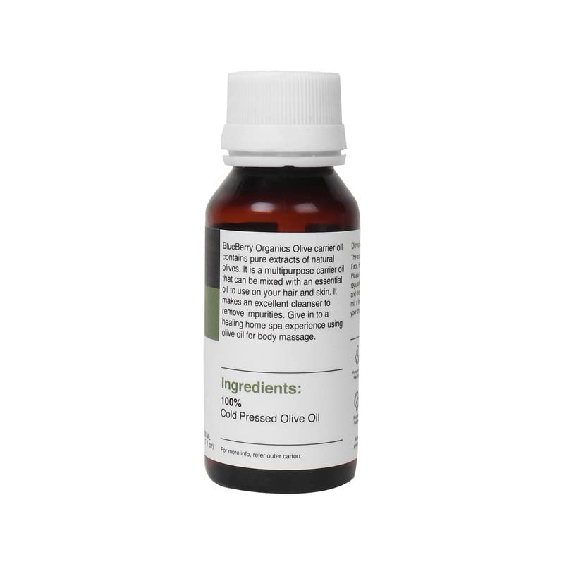 MLSPL BLUEBERRY ORGANICS Olive Oil - 100% Pure Cold Pressed Carrier Oil for Soap Making, Creams, Lotions & Hair Care | 50ml | Natural Moisturizer for Skin & DIY Beauty Products | Perfect for Aromatherapy, Massage & Homemade Cosmetics