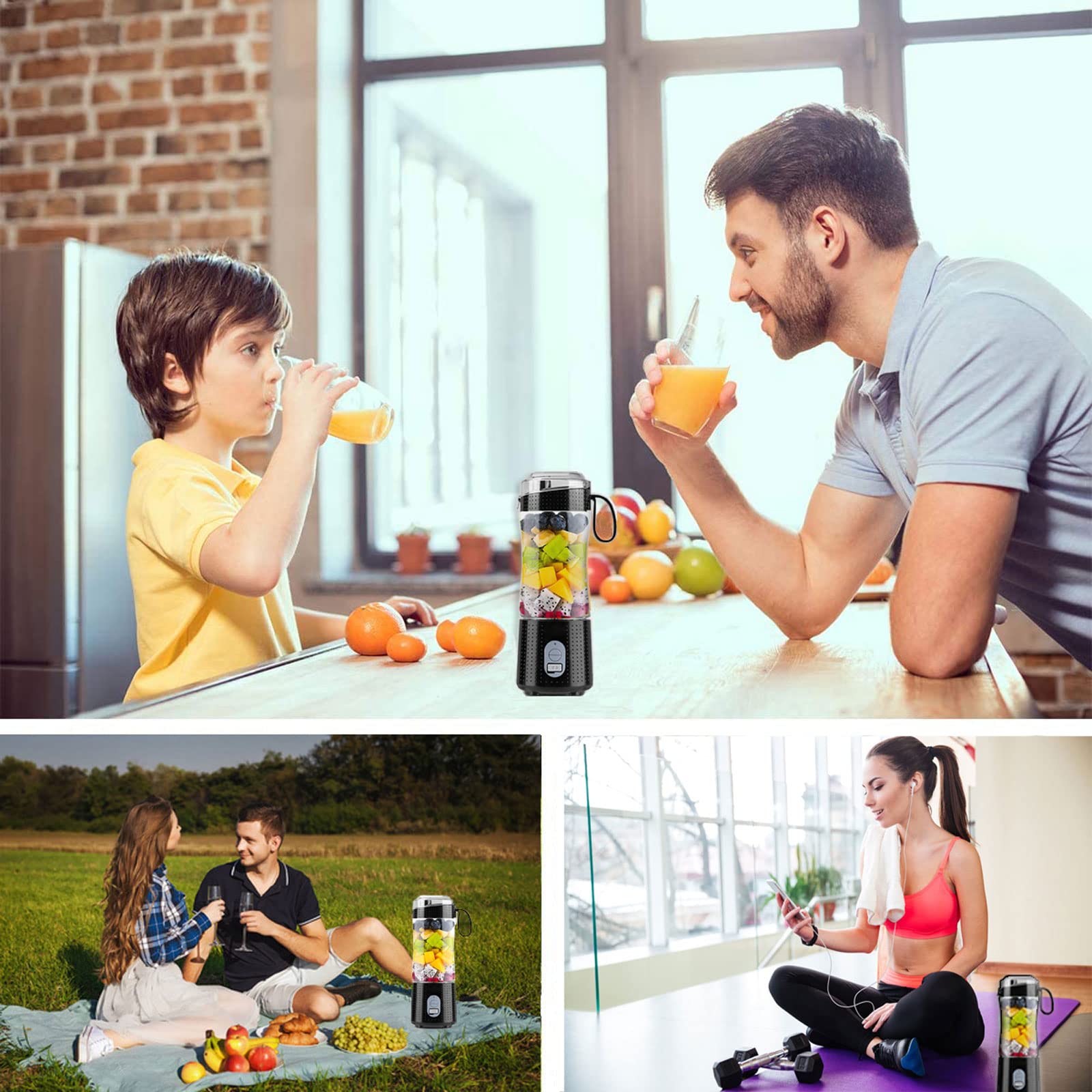 Handzee Portable Blender - 13Oz USB Rechargeable Mini Blender for Shakes, Smoothies & Juices | 6 Blades BPA-Free Travel Blender Cup | Perfect for Home, Gym, Office, Camping & Outdoor Adventures