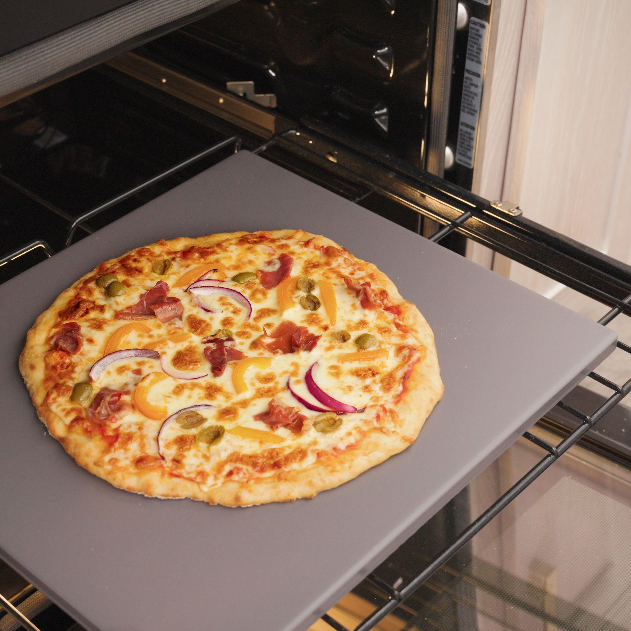 Premium 14x16 Inch Glazed Rectangular Pizza Stone - Grey Ceramic Baking Stone for Perfect Homemade Pizza, Bread & Pastries | Ideal for Oven, Grill & Outdoor Cooking