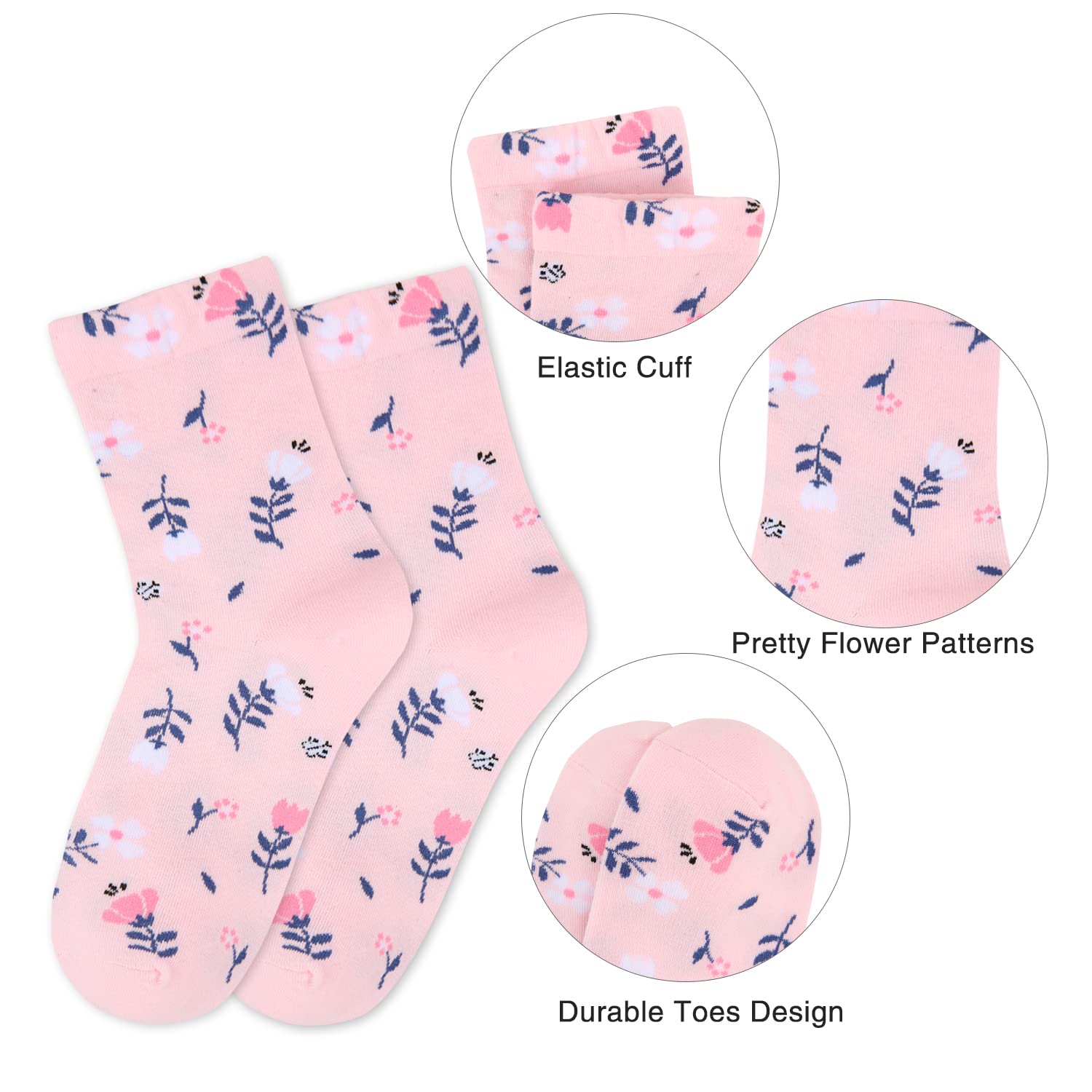 Funny Animal Crew Socks for Women - Cute Floral Cotton Socks for Daily Wear