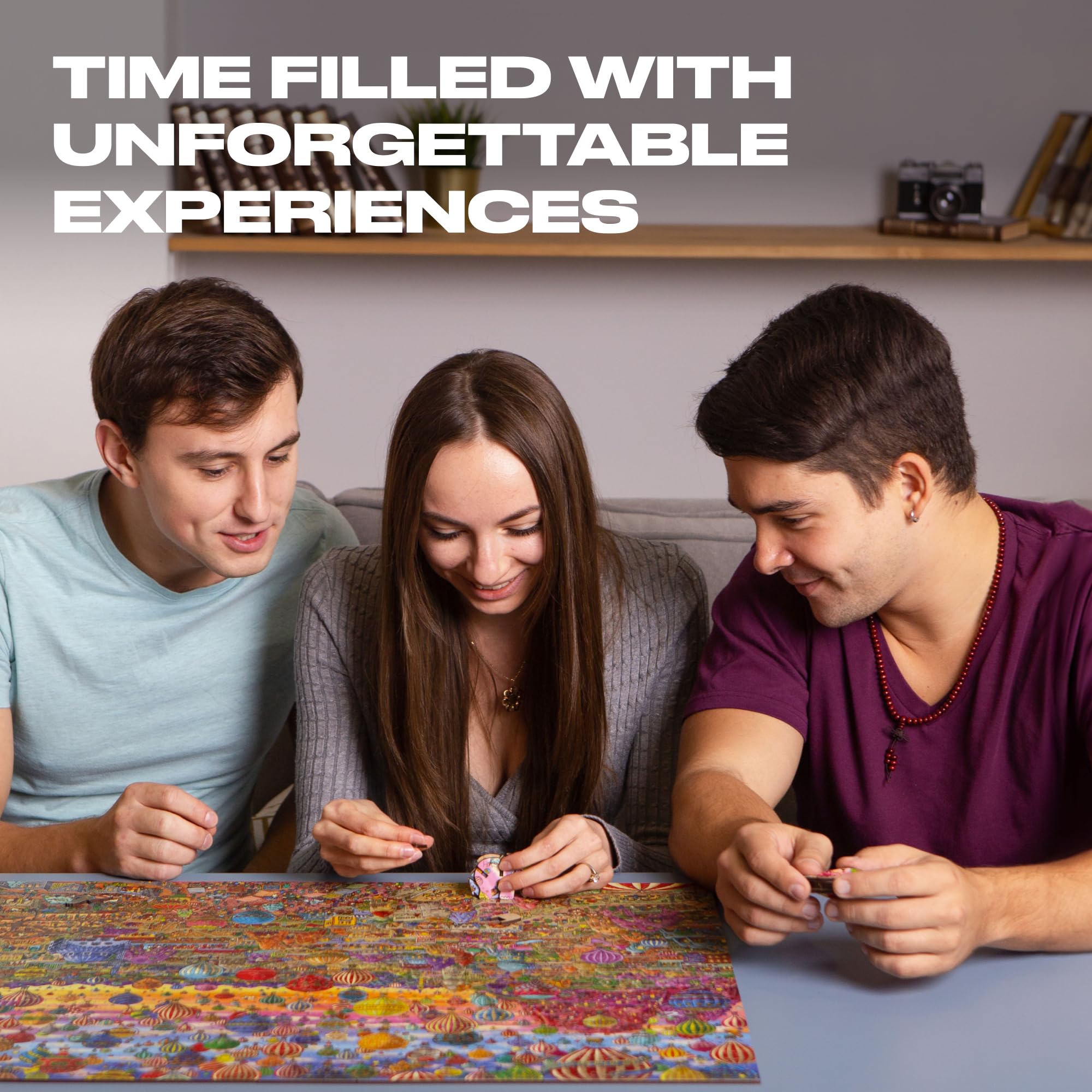 UNIDRAGON Original IC4 Design 1000-Piece Wooden Jigsaw Puzzle for Adults & Kids - 28.2x19.6 Inch Puzzle Board Game with Quezzle Amazing Cappadocia Art - Perfect for Family Game Night, Stress Relief & Home Decor