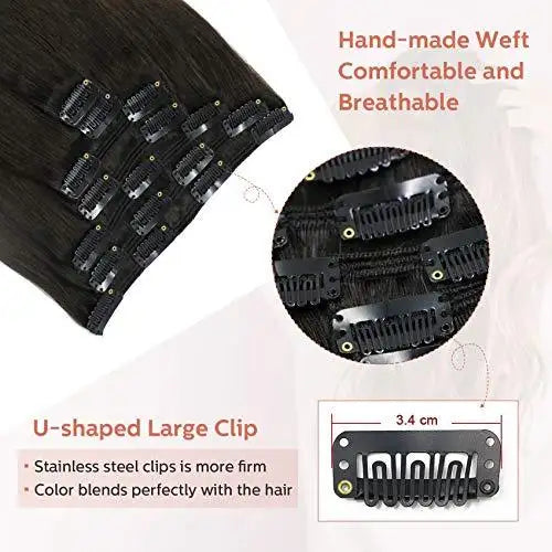 Premium 9A Brazilian Clip-In Human Hair Extensions - 7pcs Double Weft for Instant Volume & Length | Perfect for Weddings, Parties & Everyday Styling