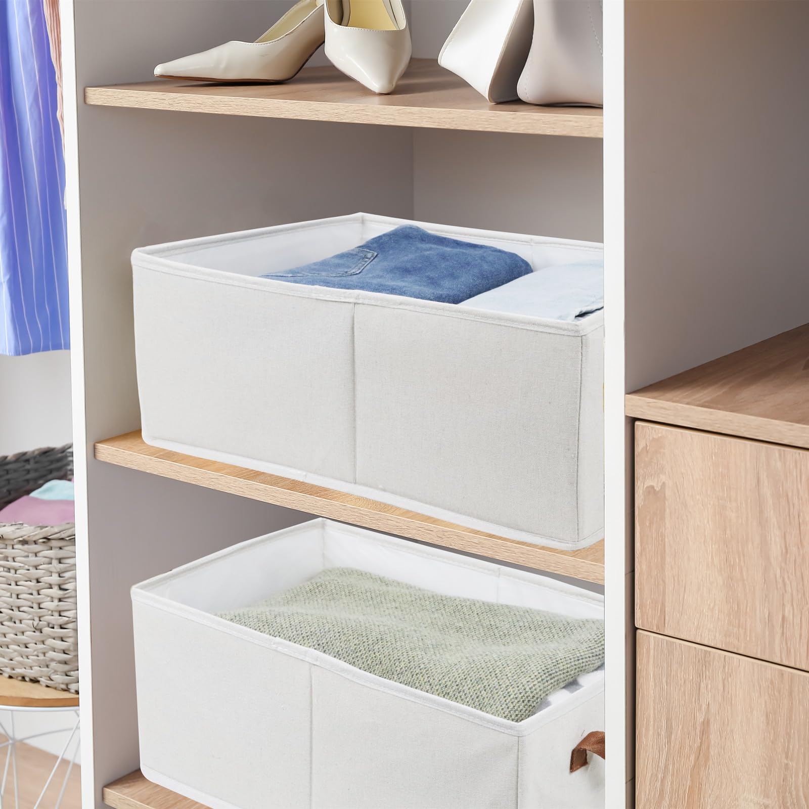 3-Pack Large Capacity Foldable Storage Bins | Closet Organizer System for Clothing, Bedding & Toys | Sturdy Shelf Baskets for Home, Office & Kids Room Organization (Beige) - Perfect for Seasonal Storage & Space Saving Solutions
