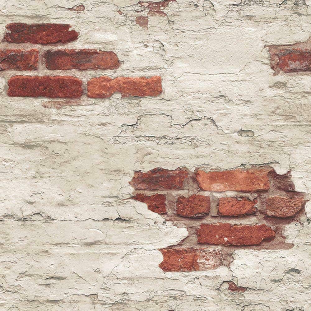 Grunge Paint Brickwork Red Beige Wallpaper - Vintage Textured Peel and Stick Wallpaper for Living Room, Bedroom, Office Decor | Self-Adhesive Removable Wall Mural for Home & Commercial Use