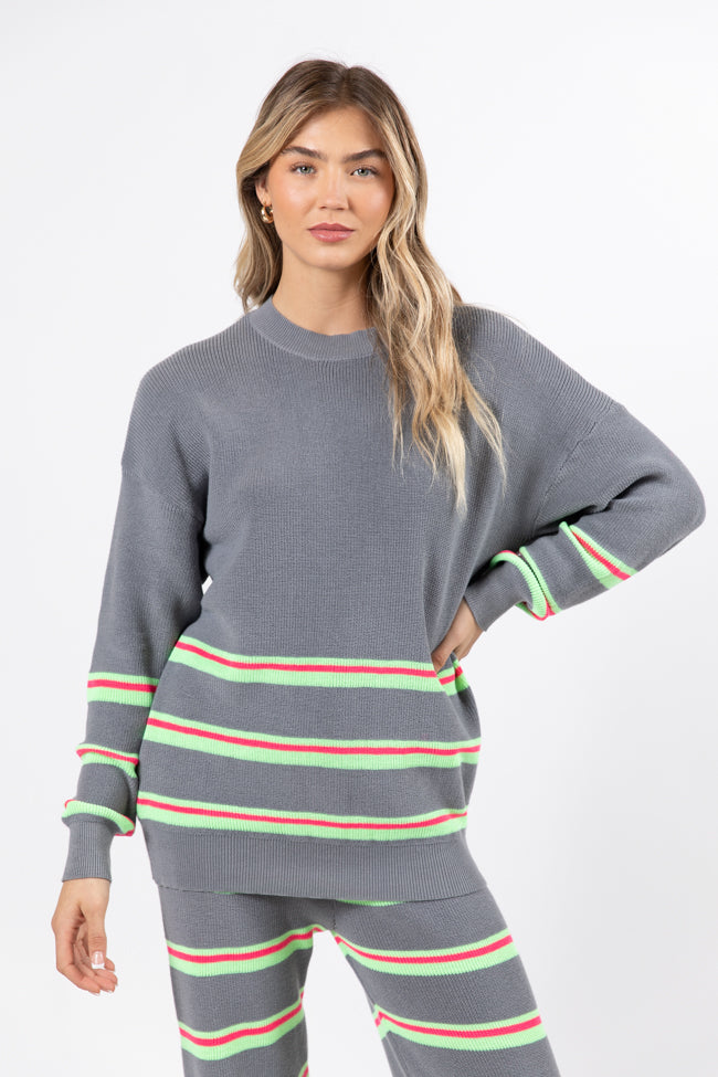Pink and Green Striped Sweater for Women - Soft Cozy Pullover Knit Top - Perfect for Casual Outfits, Fall Layering & Holiday Parties