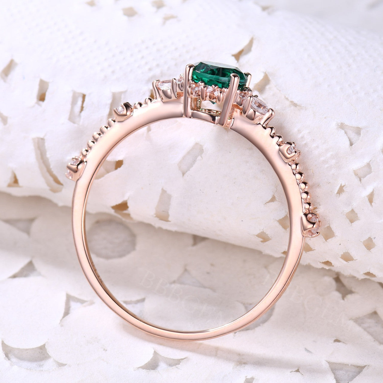 5mm Dainty Round Cut Emerald Engagement Ring Diamond Wedding Band in 14K Rose Gold - Perfect for Proposals, Anniversaries & Bridal Jewelry Sets