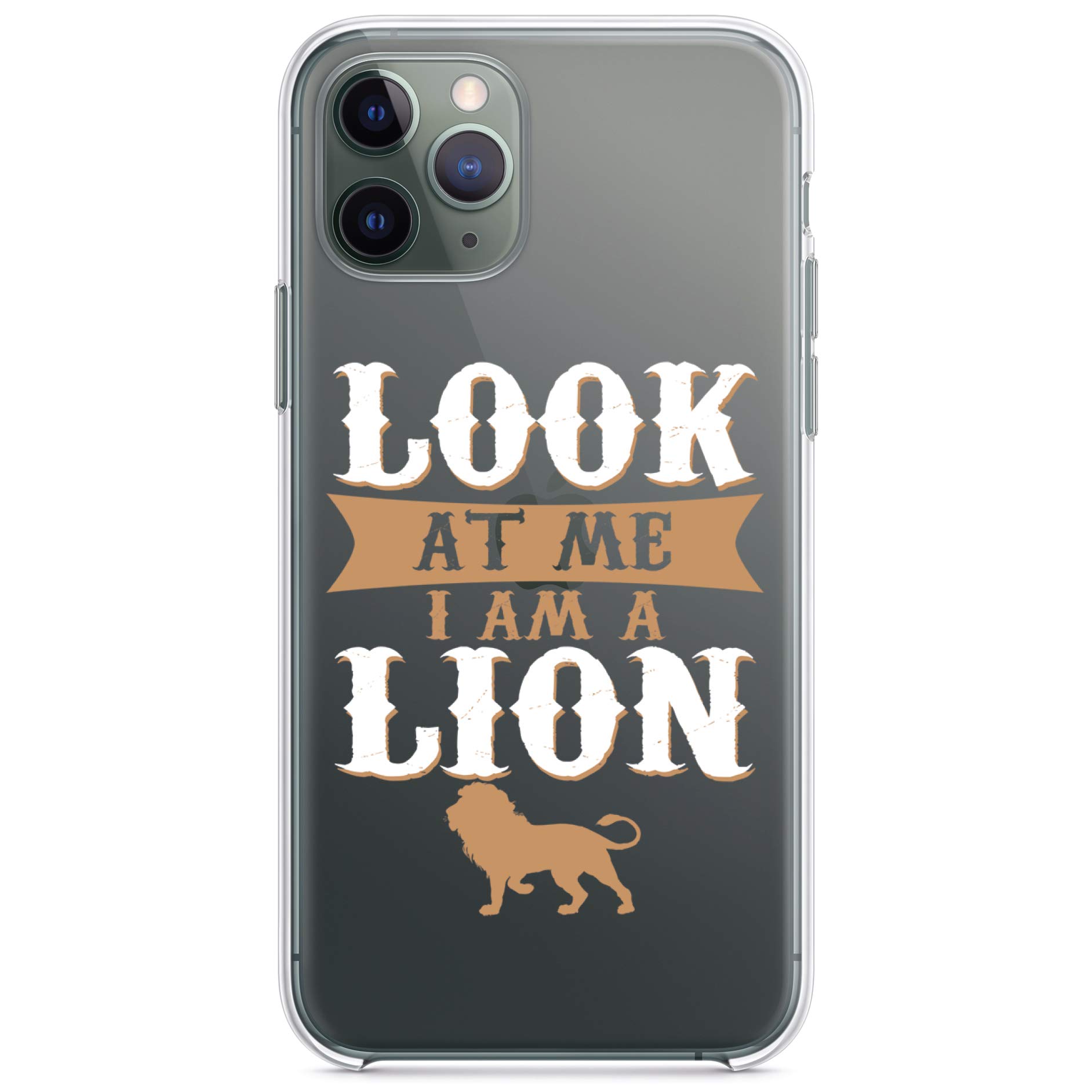 DistinctInk Clear Shockproof Hybrid Case for iPhone 13 (6.1 Inch) - Durable TPU Bumper & Acrylic Back with Tempered Glass Screen Protector - Lion Design Protective Phone Cover for Everyday Use, Work & Travel