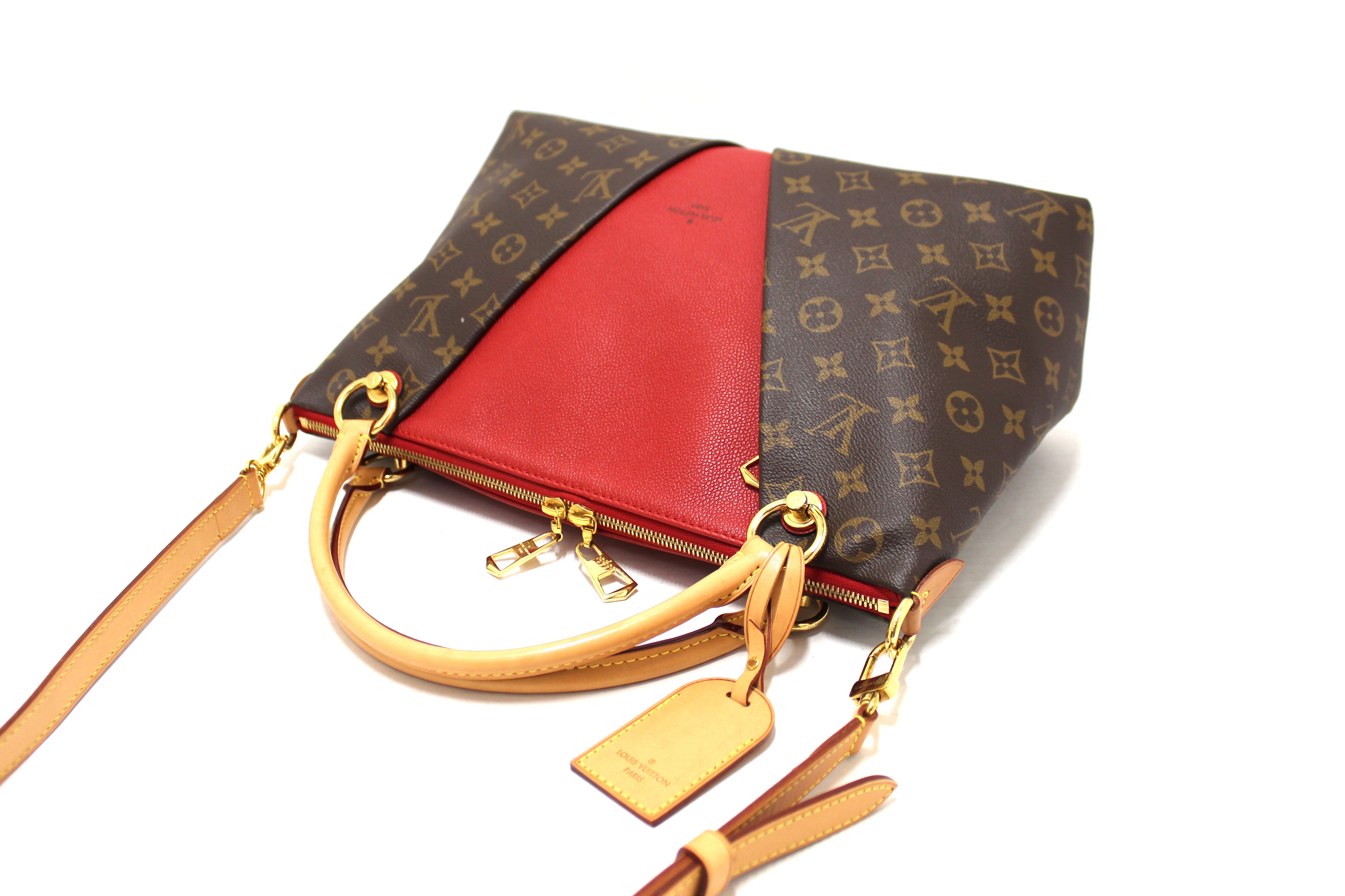 Authentic Louis Vuitton Monogram Canvas Tote Bag with Red Leather Trim - Luxury Designer Handbag for Women, Perfect for Work, Travel & Everyday Use
