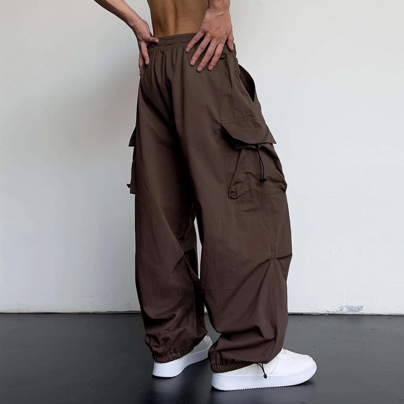**Men's Cargo Pants with Elastic Waist & Flap Pockets - Baggy Parachute Pants for Hip Hop Streetwear | Outdoor, Work & Casual Wear**