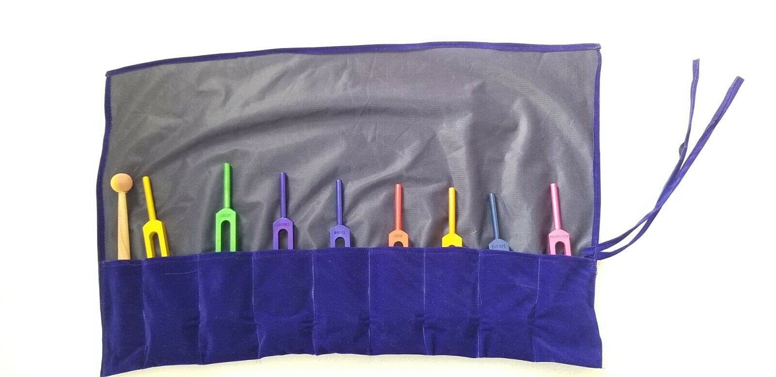 9-Piece Solfeggio Weighted Tuning Fork Set with Mallet & Velvet Pouch - Perfect for Sound Healing, Meditation & Chakra Balancing Therapy