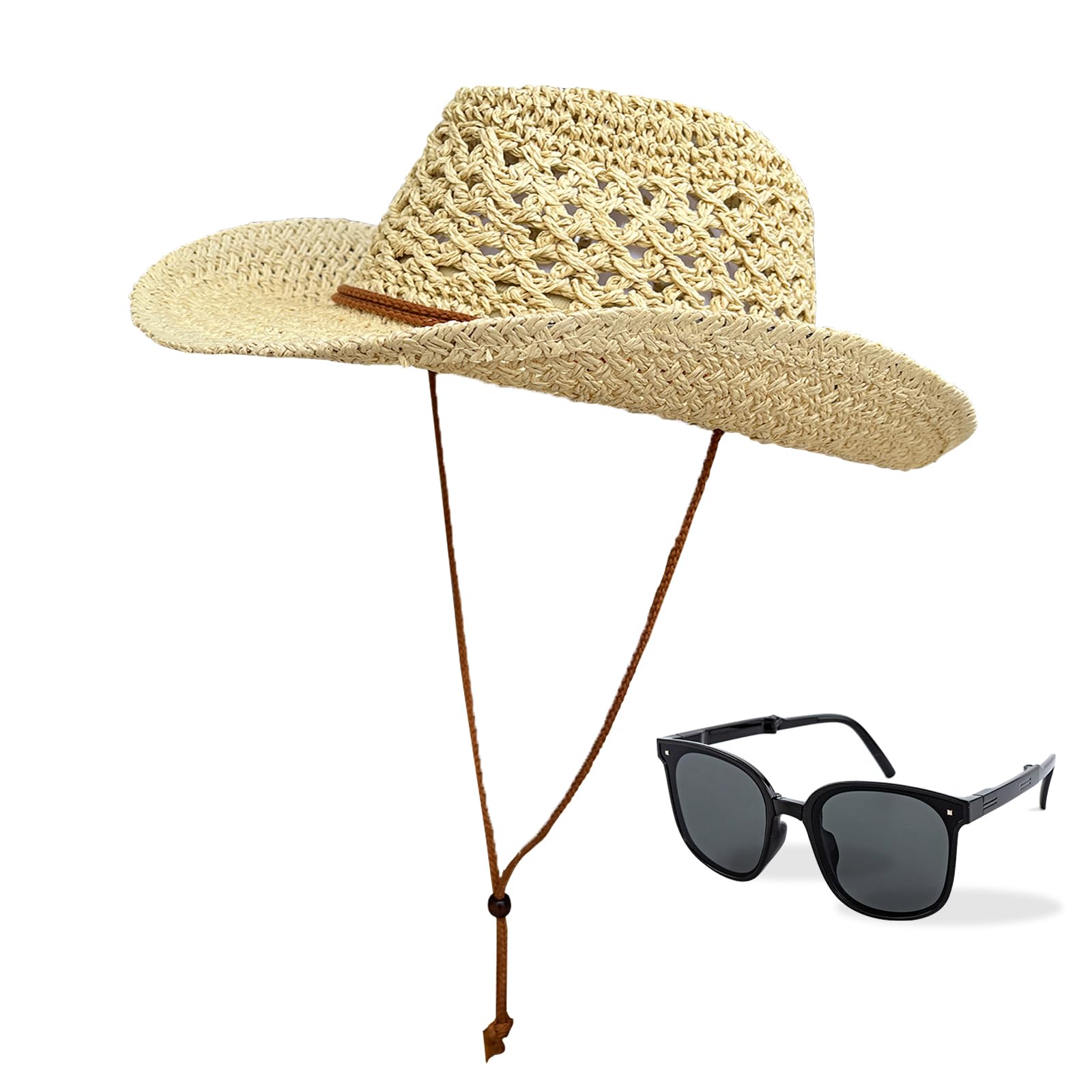 Stylish Straw Cowboy Hat with Wide Brim - Summer Western Sun Hat for Men & Women - Perfect for Beach, Festival, and Outdoor Activities