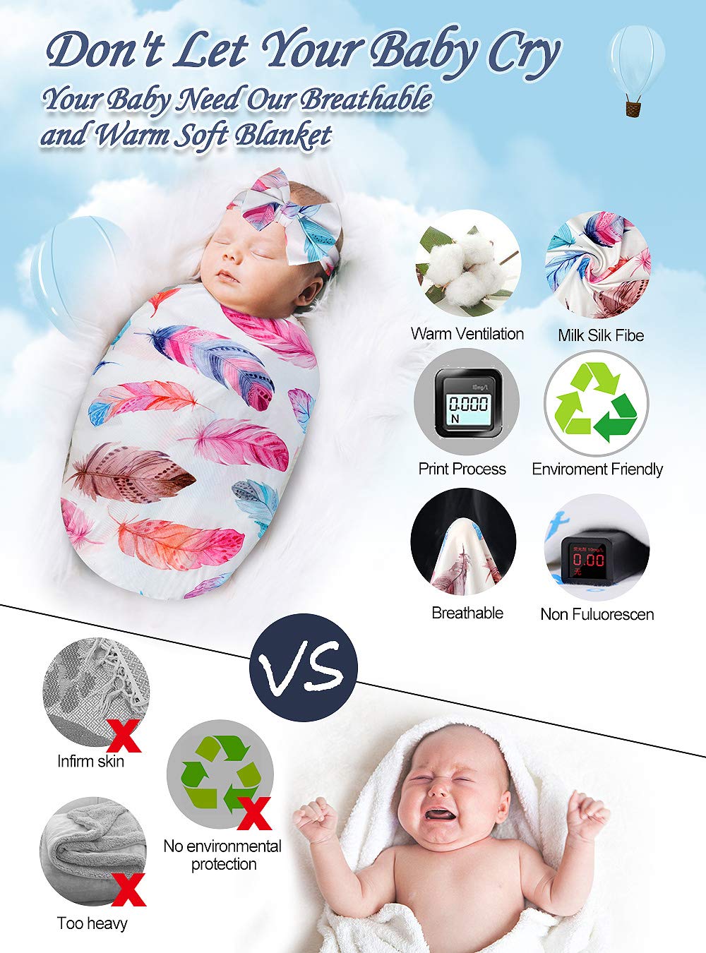 Soft Newborn Receiving Blanket & Headband Set - Unisex Baby Swaddle Wrap for Boys & Girls | Perfect Baby Shower Gift & Hospital Going-Home Outfit