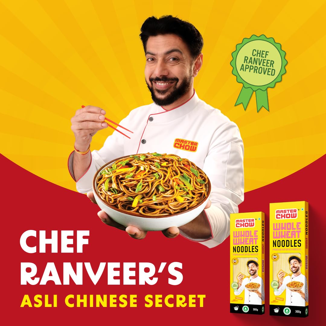 MasterChow Healthy Whole Wheat Noodles - Pack of 2 (600g) | 100% Whole Wheat Atta | No Maida, Unfried | 10 Servings | Perfect for Healthy Meals, Quick Lunches & Family Dinners