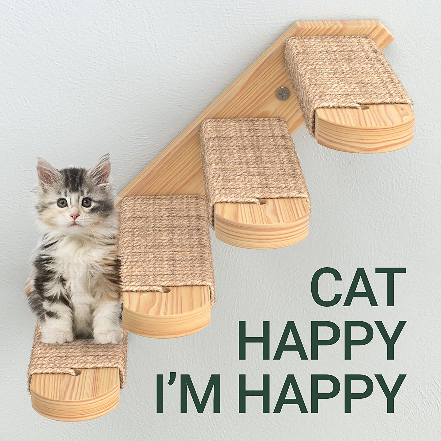 Skywin Solid Rubber Wood Cat Steps & Wall Mounted Shelves - Durable Scratching & Climbing Stairs for Playful Cats - Easy Install Cat Furniture for Indoor Play & Rest (Natural Wood)