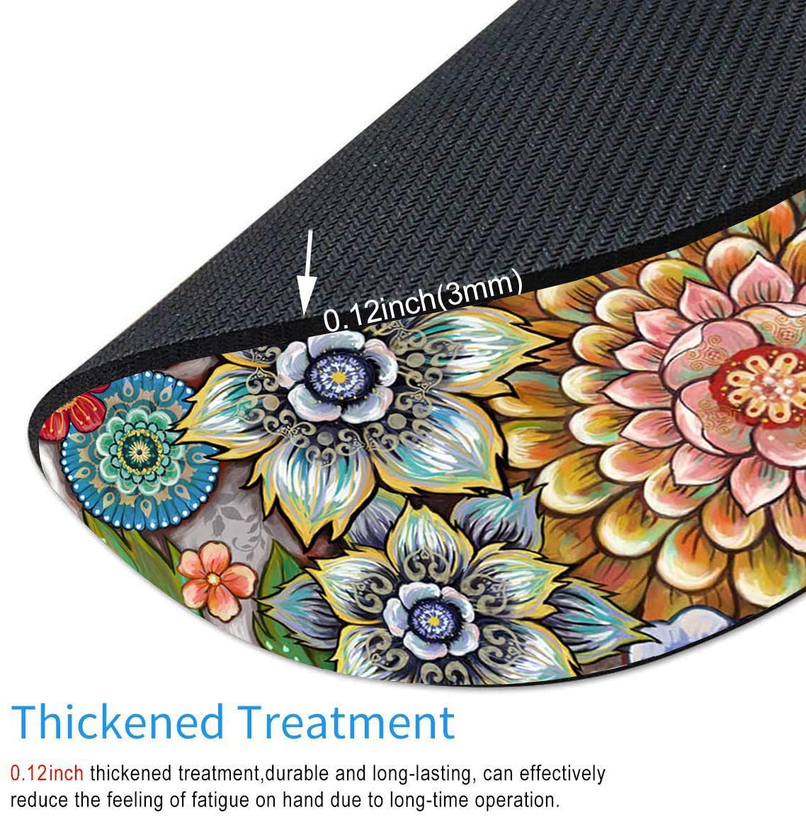 Boho Floral Round Mouse Pad - Non-Slip Rubber Base, Washable Lycra Cloth Computer Mouse Mat for Wireless Mouse - Perfect for Office, Gaming & Home Workspace Decor