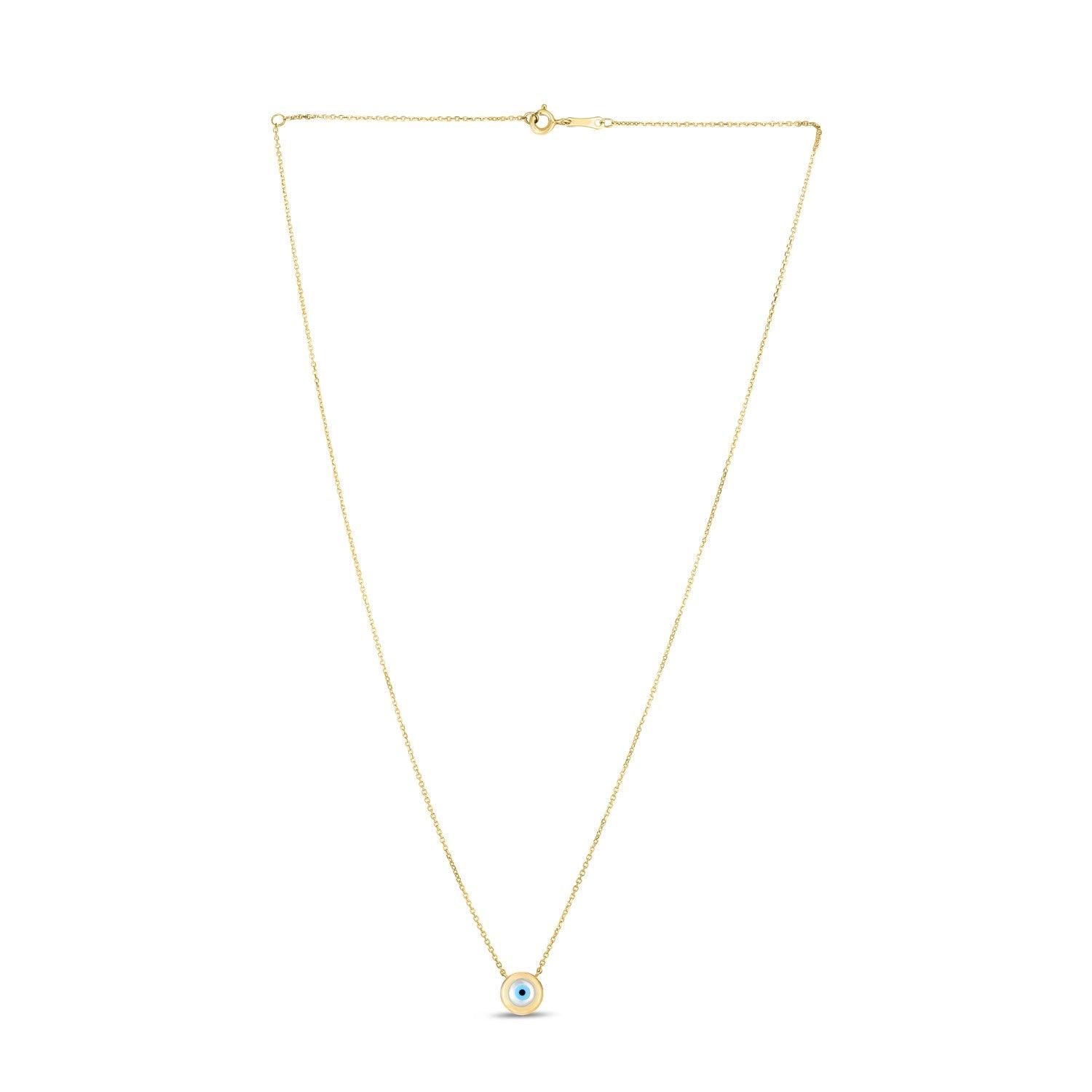 14K Yellow Gold Mother of Pearl Evil Eye Necklace for Women - Protection Jewelry Gift for Birthday, Travel & Good Luck