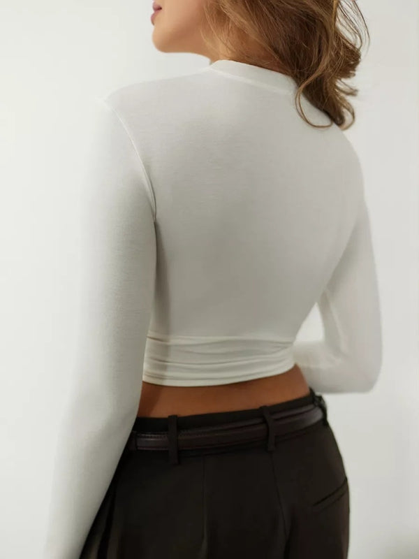 ZASUWA Women's Fashion Twist Cutout Long Sleeve Blouse - Elegant Office Wear & Party Outfit