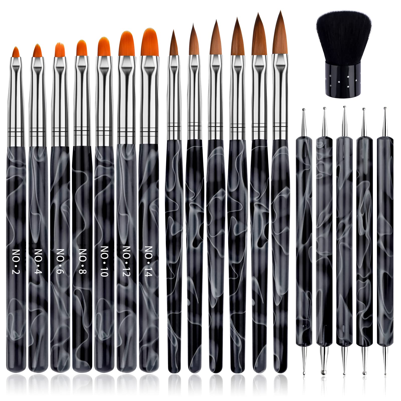 19Pcs Acrylic Nail Brush Set for Professional Nail Art - Includes 7 Gel Polish Brushes, 6 Design Brushes & 5 Dotting Pens - Perfect for Salon, Home Manicures & Nail Art Designs