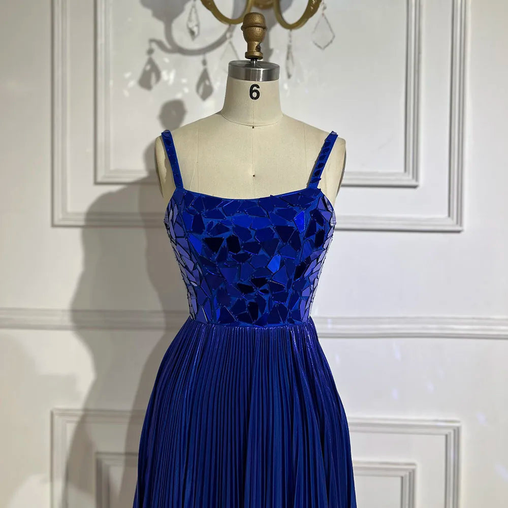 Elegant Blue Halter Neck Mermaid Evening Gown with Front Lace-Up & Beaded Sequins - Women's Formal Dress for Weddings, Prom, Gala & Special Occasions | Perfect for 2025 Wedding Season & Red Carpet Events