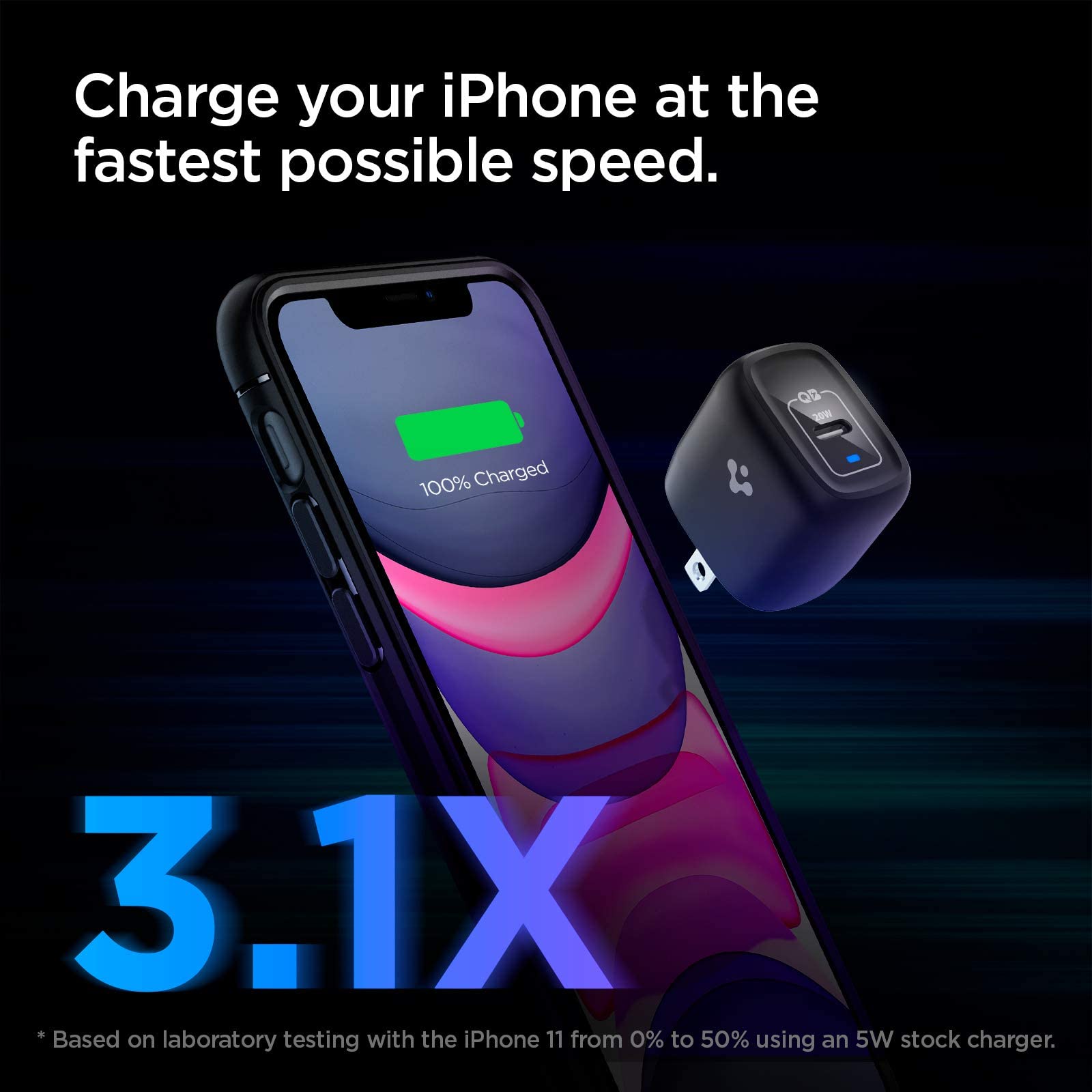 Spigen 20W GaN Fast USB-C Wall Charger - PD Power Adapter for iPhone 15/14/13/12 Pro Max/Mini, MagSafe, Pixel 8a, Z Fold/Flip, AirPods & Apple Watch - Compact Foldable Design for Travel & Home Charging