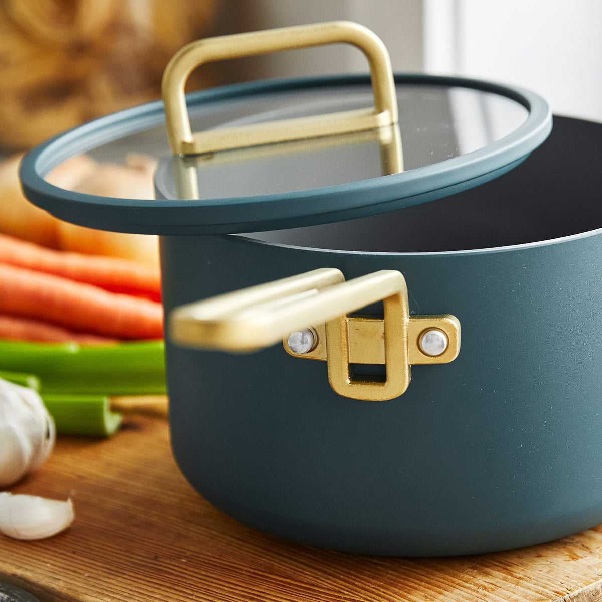 Stanley Tucci™ Ceramic Nonstick 4 Quart Saucepan with Lid - Venetian Teal | Premium Cookware for Pasta, Soups & Sauces | Stovetop & Oven Safe Up to 450°F