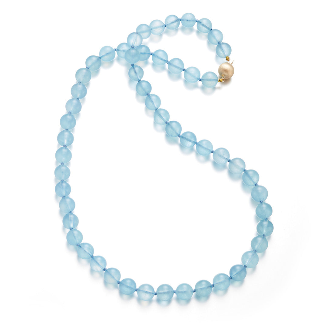 10mm Aquamarine Long Necklace - Elegant Blue Gemstone Jewelry for Women, Perfect for Weddings, Parties & Everyday Wear