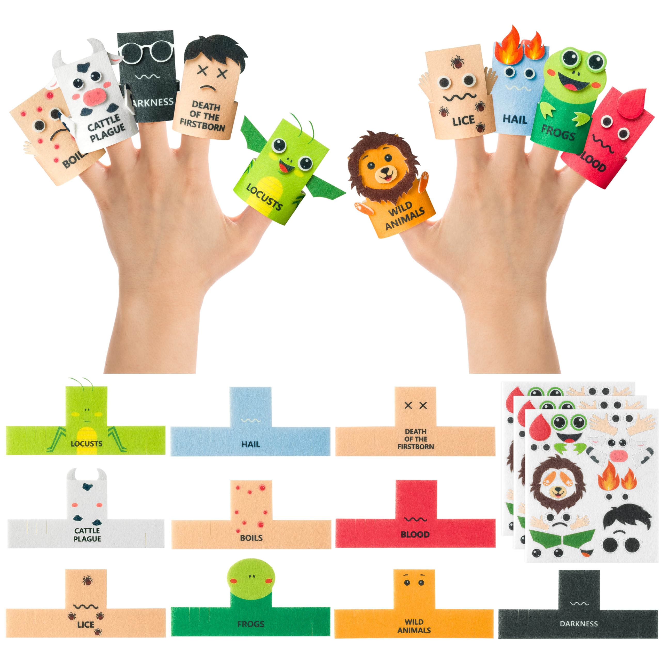 30pcs DIY Passover Plagues Finger Puppet Kit - Creative Ten Plague Felt Hand Puppets for Kids, Jewish Pesach Seder Art Craft Supplies | Fun Storytelling & Educational Activity for Children's Holiday Celebrations