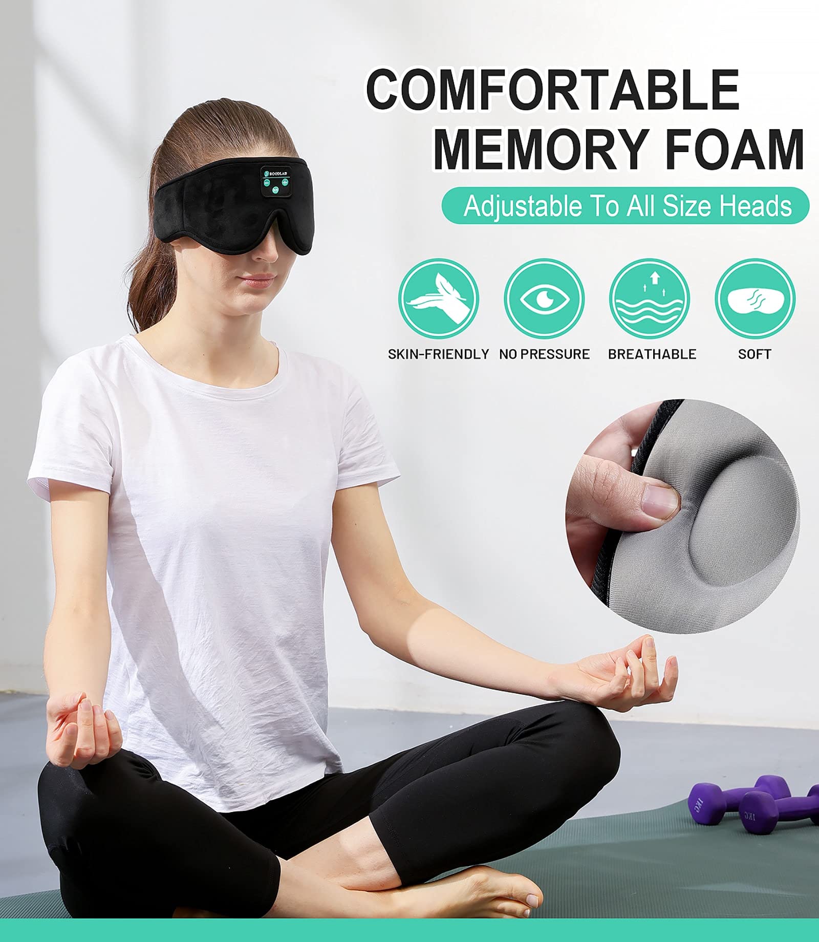 Wireless Bluetooth Sleep Headphones & Eye Mask for Side Sleepers - Comfortable Washable Headband for Meditation, Travel & Relaxation - Perfect Gadget Gift for Women & Men (Ideal for Airplane, Yoga & Nighttime Use)