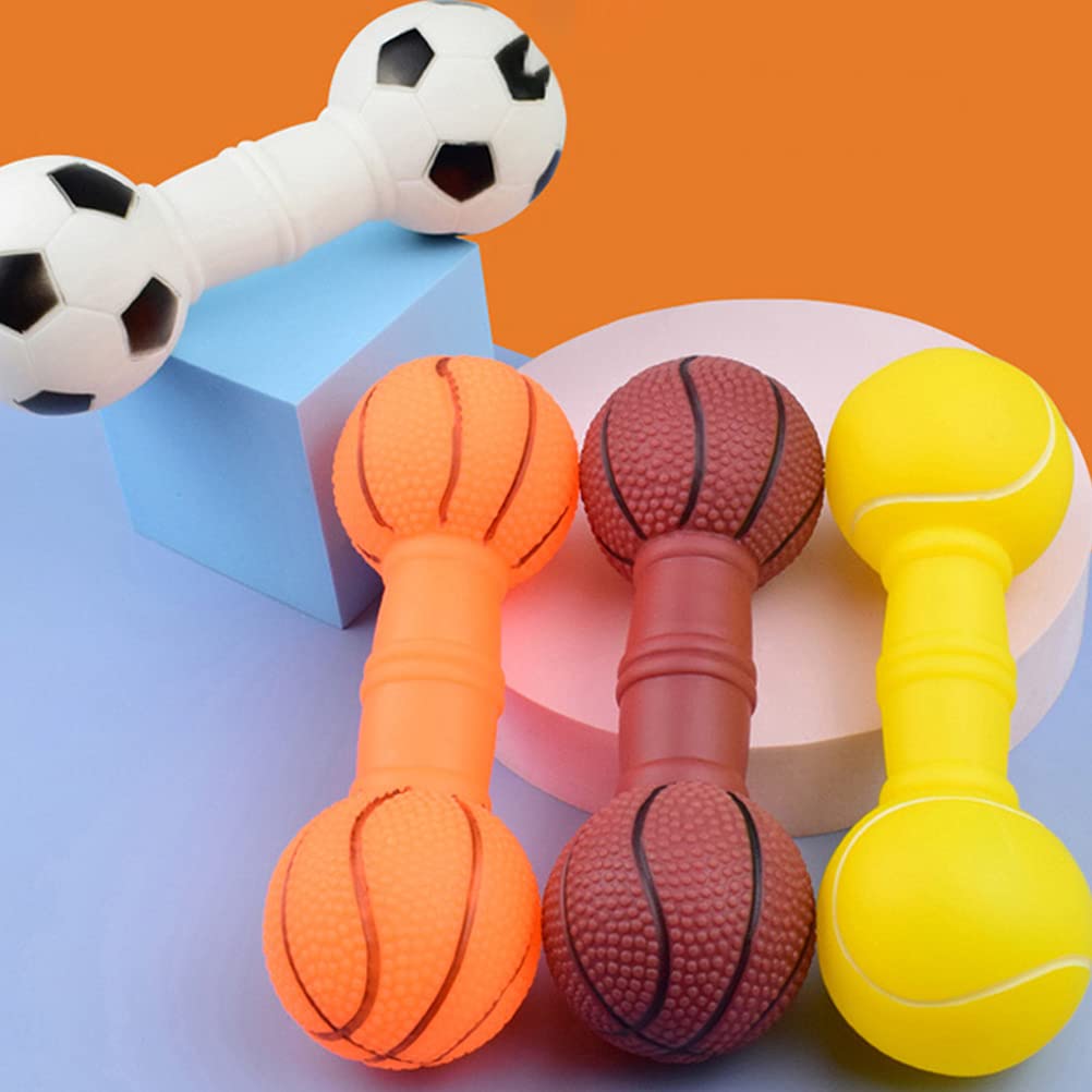 4 Pack Durable Dog Chew Toys - Interactive Rubber Balls & Squeaky Puppy Toys for Small & Large Dogs - Safe Molar Toys for Teething, Bouncing Play & Training - Includes Puppy Barbell Sound Toy (Vinyl) - Perfect for Indoor/Outdoor Play, Puppy Training & Teeth Cleaning