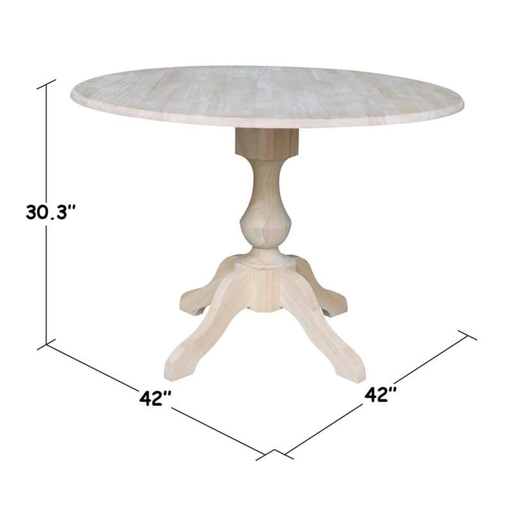 IC International Concepts 42-Inch Round Dual Drop Leaf Pedestal Dining Table - 30.3-Inch Height, Unfinished Wood, Ready to Stain or Paint - Perfect for Kitchens, Breakfast Nooks & Small Space Dining Rooms