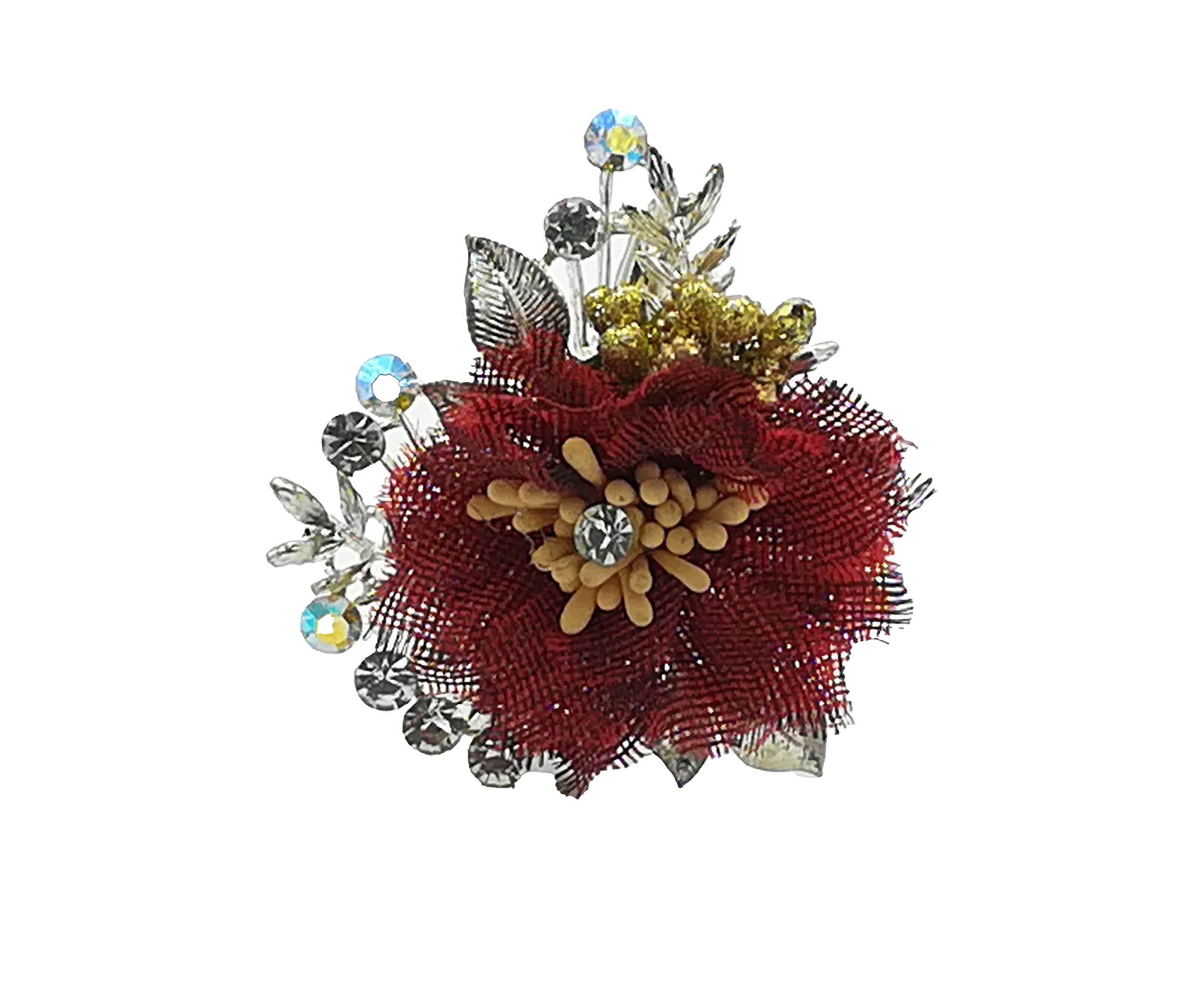 Kanthan Lotus Floral Stone Hair Clips Barrettes - Elegant Hair Accessories for Women & Girls (Maroon) - Perfect for Weddings, Parties & Everyday Styling