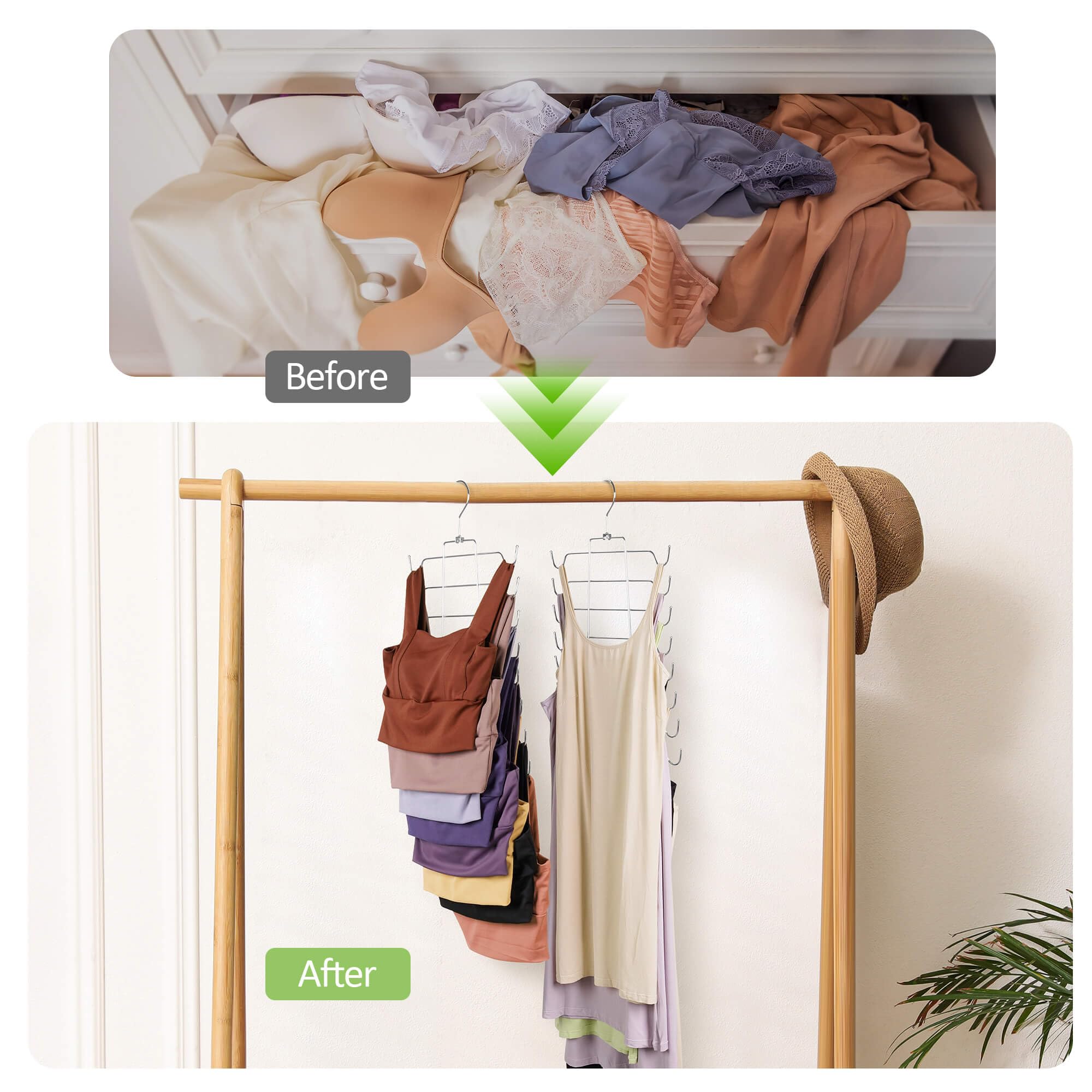 2 Pack Silver Tank Top Hangers - Bra Organizer for Closet, Space Saving Hanging Storage for Camisoles, Bras, Swimsuits & Strappy Dresses | Perfect for Closet Organization & Travel Packing