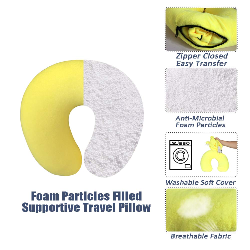 Comfortable & Washable Travel Neck Pillow for Airplane, Office & Car - Cute Lemon Design - Perfect for Long Flights, Work Breaks & Road Trips