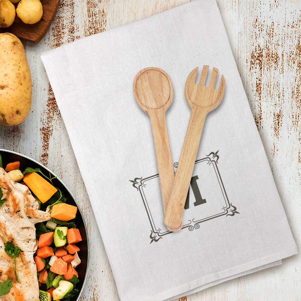 Custom Monogrammed Flour Sack Towels with Elegant Border Wreath Design - A3 & B Style Kitchen Decor Dish Towels for Baking, Cooking & Farmhouse Decor