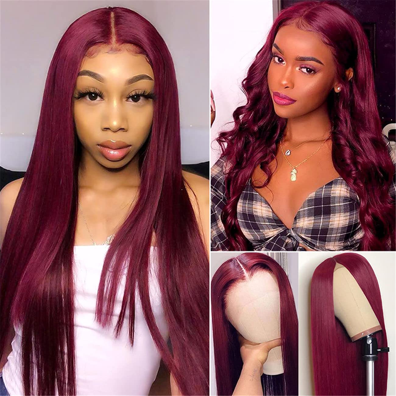 Wiggins Burgundy 16 Inch Human Hair Lace Front Wig - 4x4 Closure, Straight 99J, Pre-Plucked & Glueless for Black Women | Perfect for Daily Wear, Parties & Special Occasions