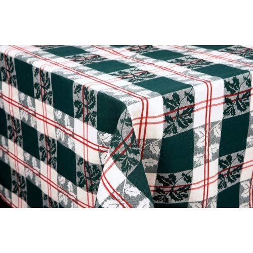 52 x 72 Inch Premium Tablecloth - Holly Pattern, Washable Polyester Fabric for Dining Room, Party & Holiday Decor