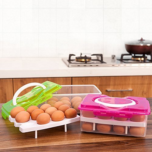PURAM 32 Grid Plastic Egg Storage Container - Refrigerator Organizer for Eggs, Vegetables & Food - Perfect for Kitchen Organization & Fridge Storage