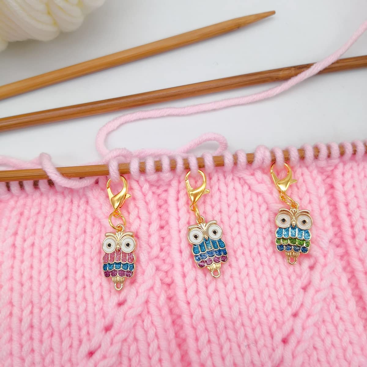 Premium Diamond Owl Removable Crochet Stitch Markers - Alloy Locking Stitch Charms for Knitting, Yarn Weaving, Sewing & Quilting | Perfect for DIY Jewelry Making & Craft Projects | Ideal for Knitters, Crocheters & Fiber Artists