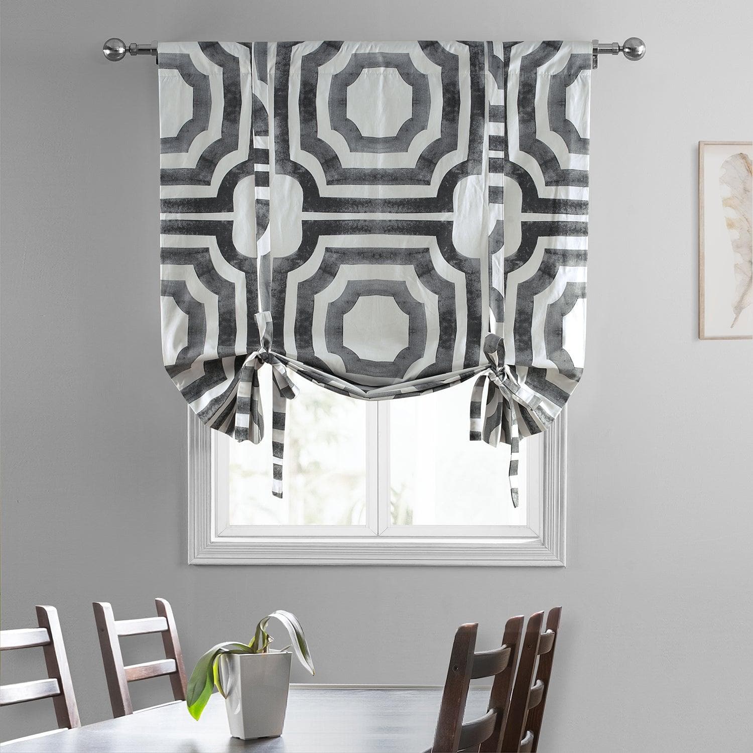 Mecca Steel Emblem Printed Blackout Tie-Up Window Shade - Cotton Room Darkening Curtain for Bedroom, Nursery & Home Decor