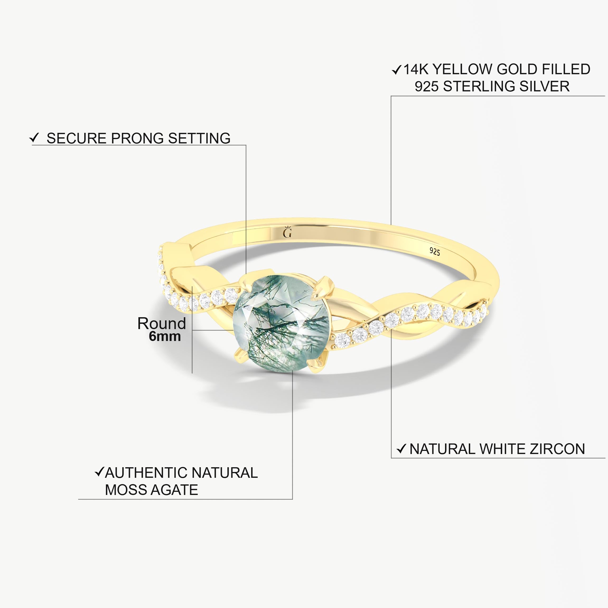 Exquisite Tiny Round Moss Agate 18K Gold Vermeil or Sterling Silver Wedding Ring for Women - Elegant Bridal Jewelry, Anniversary Gift, Promise Ring for Her    **Usage Scenarios:** Perfect for weddings, engagements, anniversaries, vow renewals, or as a meaningful gift for loved ones. Ideal for everyday wear or special occasions.