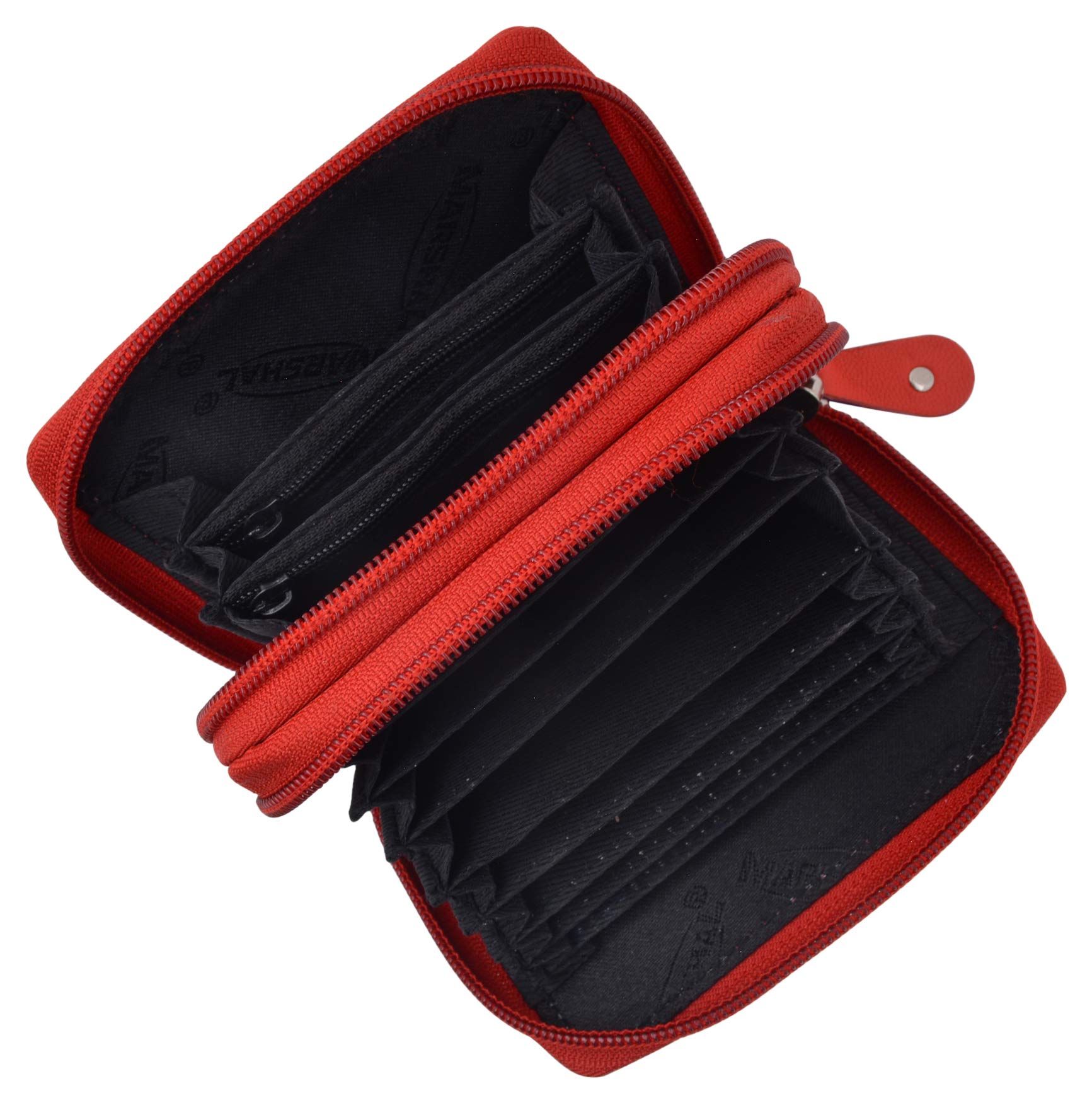 Premium Genuine Leather Double Zipper Accordion Wallet for Men - RFID Blocking, 12 Card Slots & Cash Organizer (Red) - Perfect for Travel, Business & Everyday Use